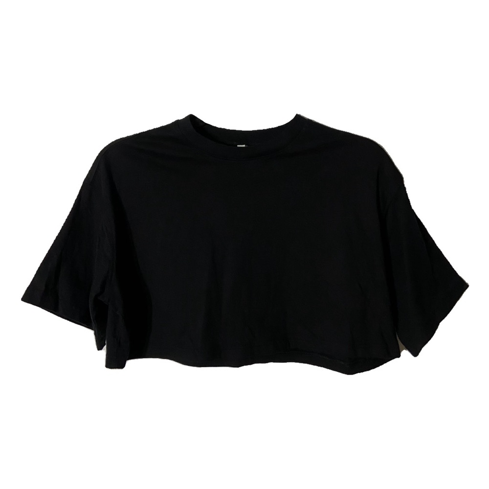 100% Cotton Basic Black Baggy Cropped T-Shirt